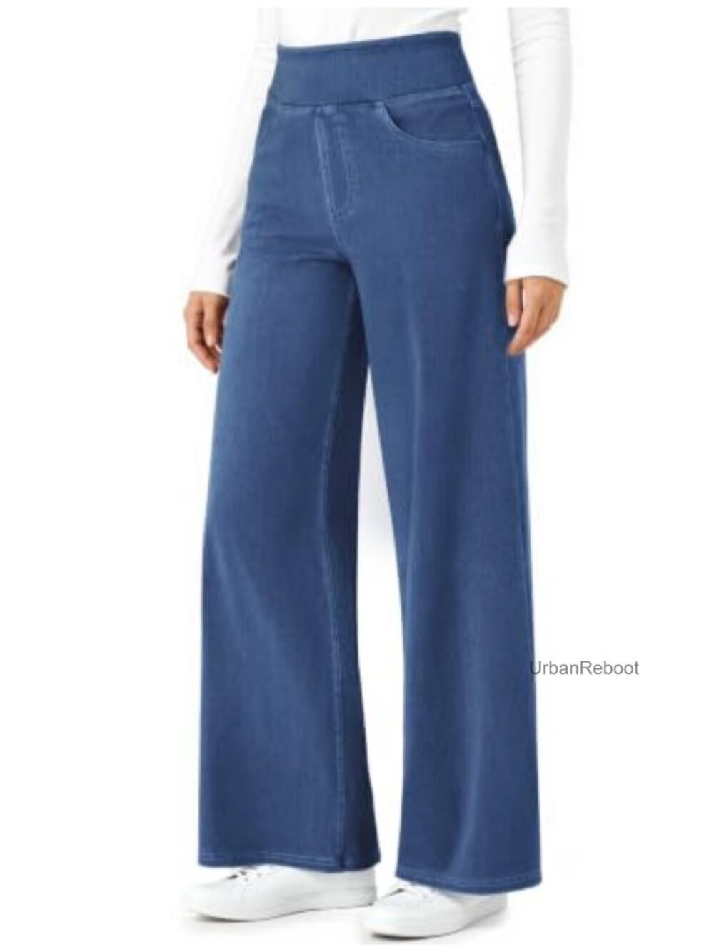 High Waisted Wide Leg Stretchy Pull On Denim Jeans 4 Pockets
